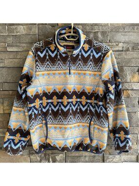 Rock & Roll Denim Mens Large Quarter Zip Aztec Print Berber Pullover Sweatshirt